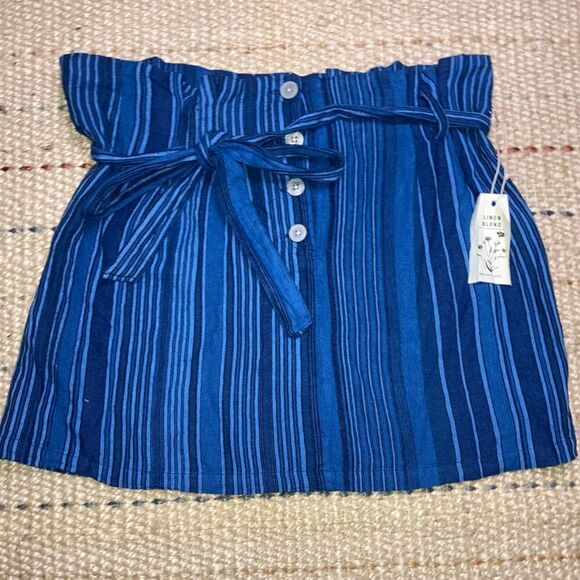 Indigo Rein, Linen Blend Striped Mini Skirt, Belted Tie, Juniors X-Large Beachy - Picture 3 of 10